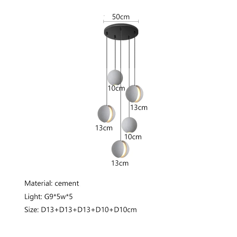 Afralia™ Cement Planet Chandelier Hanging Lamp for Dining Room & Bedroom