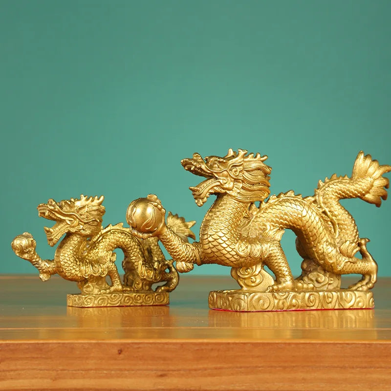 Afralia™ Dragon Phoenix Zodiac Ornaments Pure Copper Decor Mascot Home Accessories