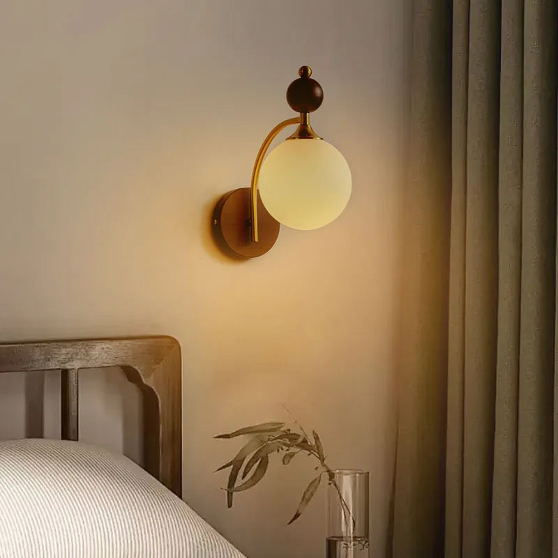 Afralia™ Wood Wall Sconce: High CRI, Anti-Blue Light, Warm Japanese Glass Bedside Lamp