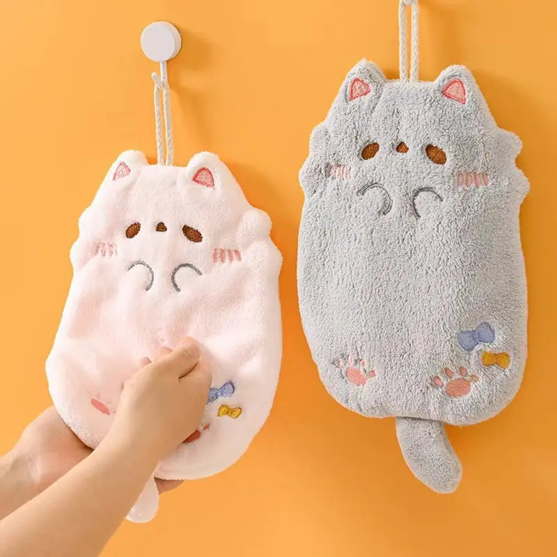 Afralia™ Cartoon Cat Kitchen Cleaning Towel: Absorbent Microfiber with Hanging Loop