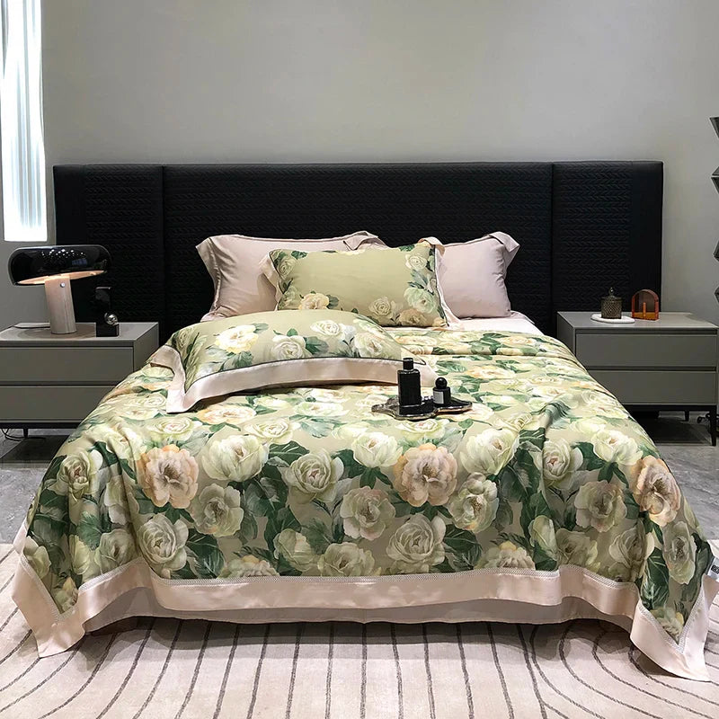 Afralia™ Lyocell Fiber Flowers Summer Quilt Bedding Set - Soft & Silky Comforter with Bed Sheet