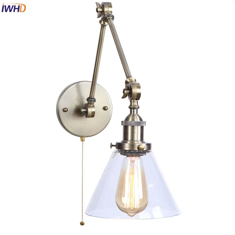 Afralia™ Industrial Swing Arm Loft Lamp with Vintage Design and Clear Glass Mirror Light