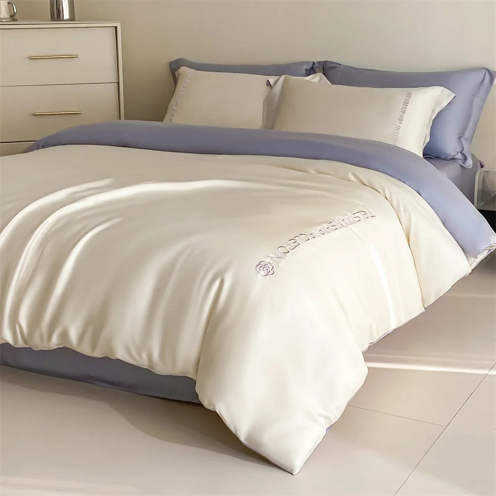 Afralia™ Cotton Solid Color Bedding Set, Premium Quality Embroidery Quilt Cover, Single Bed.