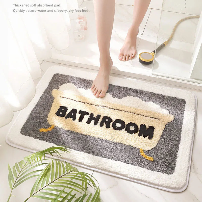 Afralia™ Flocked Embroidery Bathroom Mat Thicken Super Absorbent Water Quick-drying Anti-Slip Rug