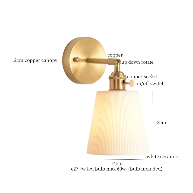 Afralia™ Ceramic LED Wall Sconce Light with Pull Chain Switch