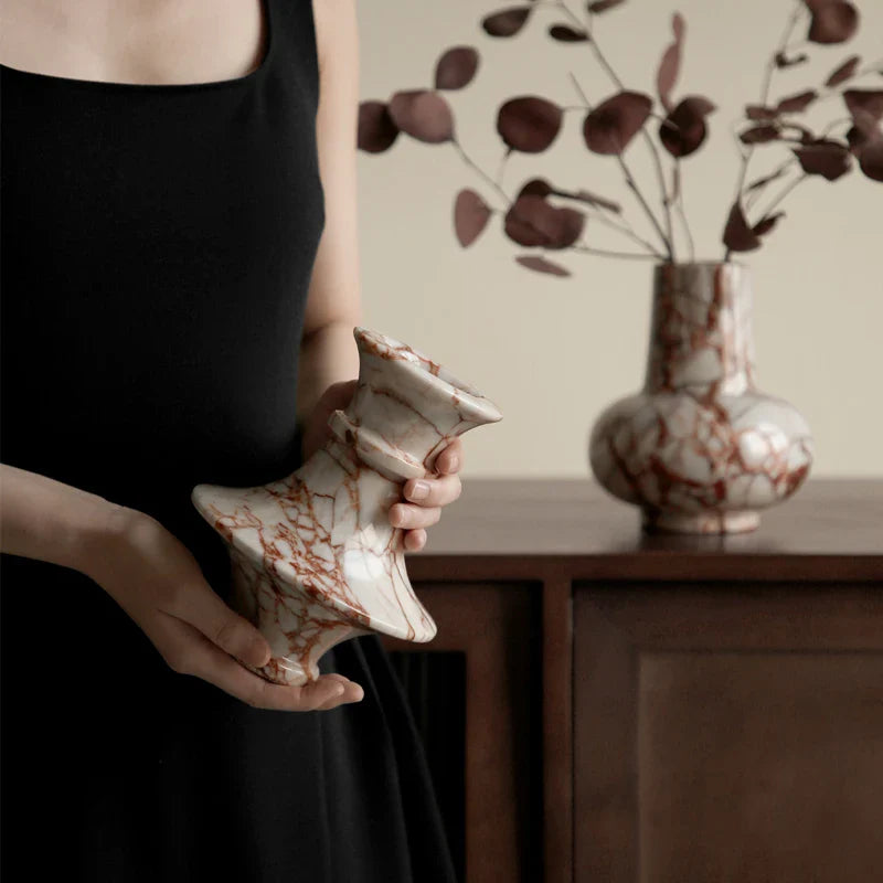 Afralia™ Calacatta Red Marble Vase - Home Decor Accent