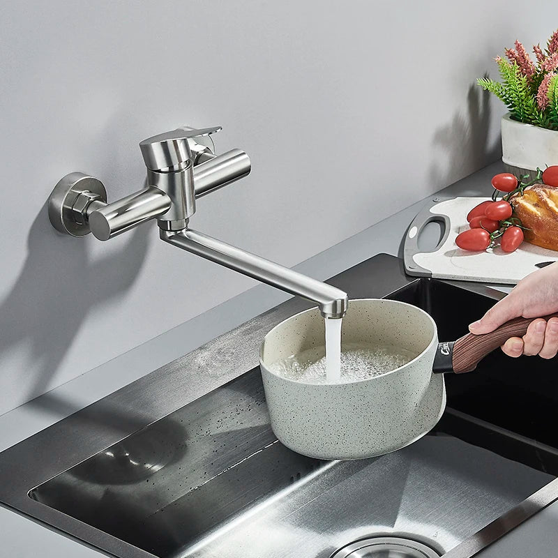 Afralia™ Brushed Nickel Kitchen Faucet - Double Hole Mixer for Cold and Hot Water