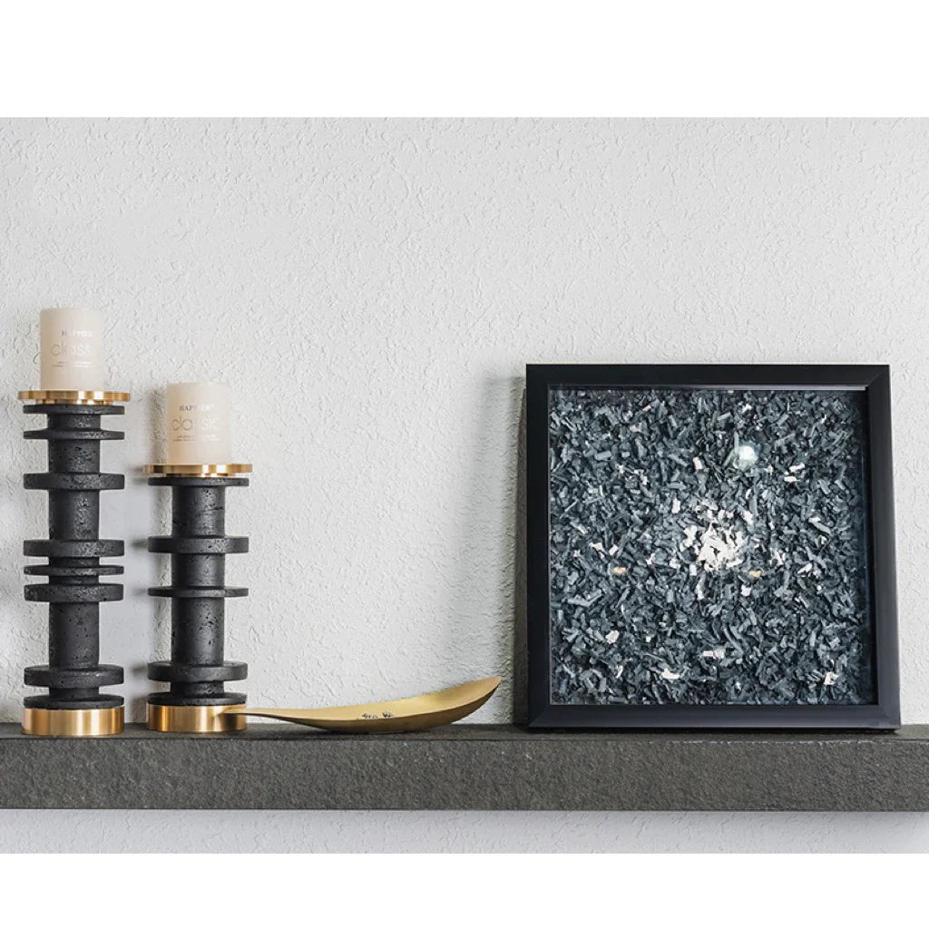 Afralia™ Marble Candle Holder with Metal Base Luxury Home Decor Beige Brown Travertine