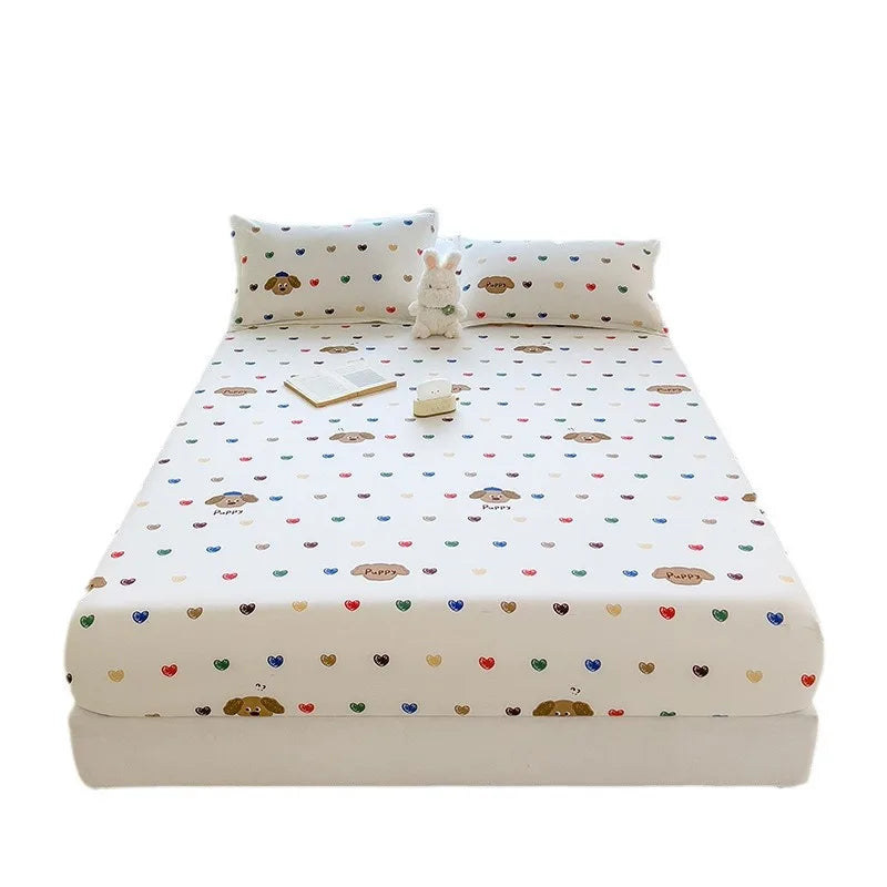 Afralia™ White Heart Love Pattern Fitted Sheet
