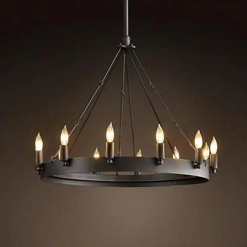 Afralia™ Retro Iron Pendant Lamp: Vintage Industrial Round LED Chandelier for Cafe, Bar, Restaurant