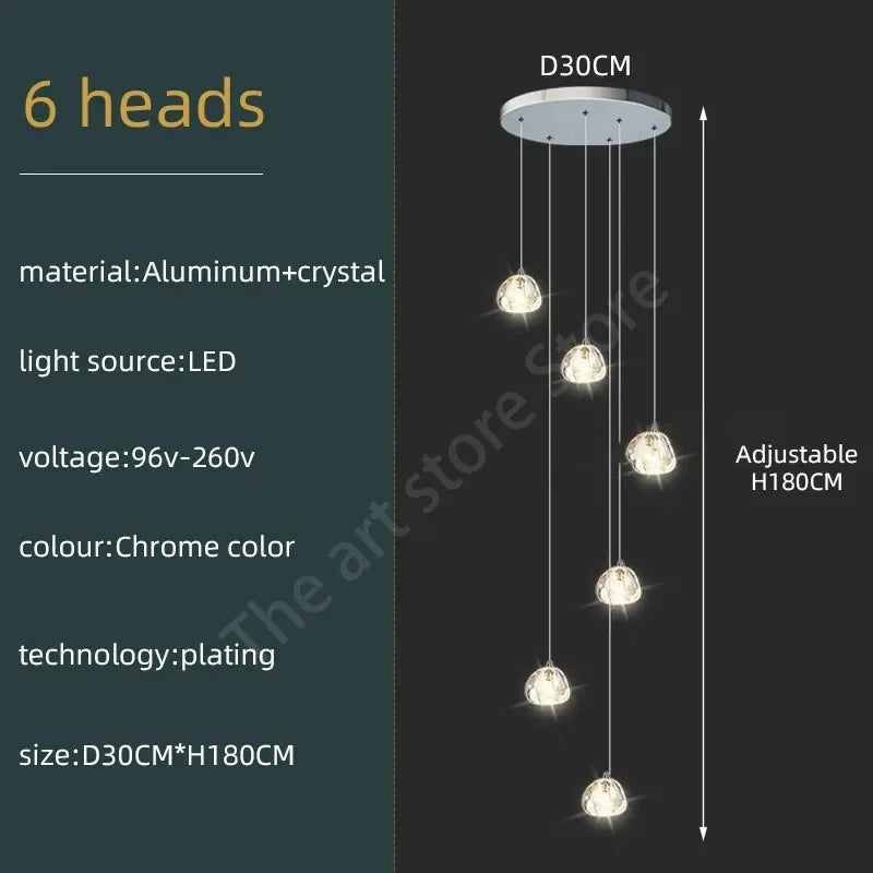 Afralia™ Crystal LED Ceiling Chandelier: Modern Spiral Kitchen Staircase Home Decoration Light