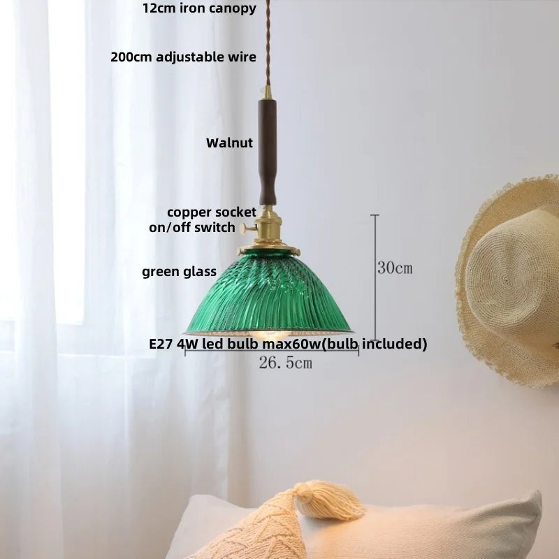 Afralia™ Walnut LED Pendant Light | Nordic Modern Glass Hang Lamp with Brass Knob Switch