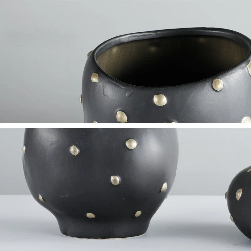 Afralia™ Black Resin Flower Pot Gold Accent Vase for Chic Home Decor