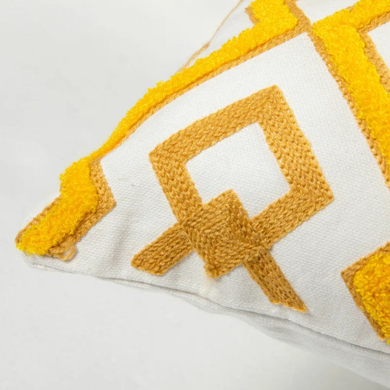 Afralia™ Nordic Embroidery Geometric Hugging Pillowcase in Yellow Blue - Fabric Cushion