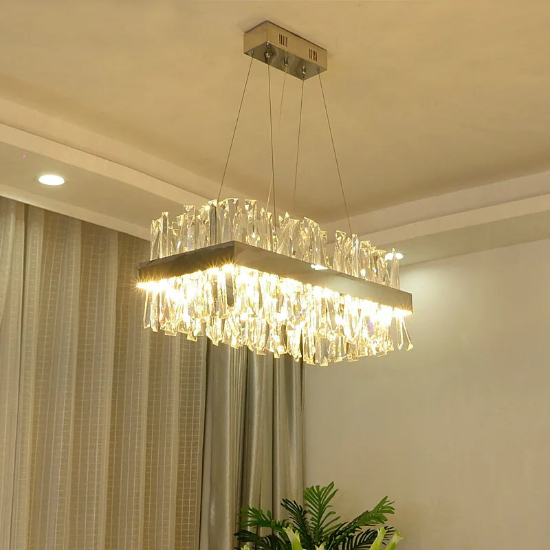 Afralia™ Crystal LED Pendant Light Chrome/Gold Luxury Chandelier for Kitchen Living Room.