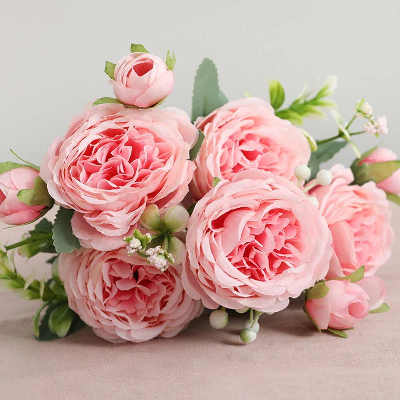 Afralia™ Silk Peony Bouquet: 5 Big Head 4 Bud Artificial Flowers for Home Wedding Decor