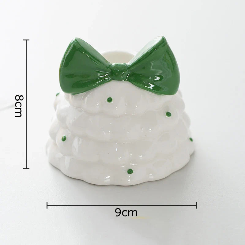 Afralia™ Bowknot Tree Candle Holder Xmas Ornaments Ceramic Table Decoration
