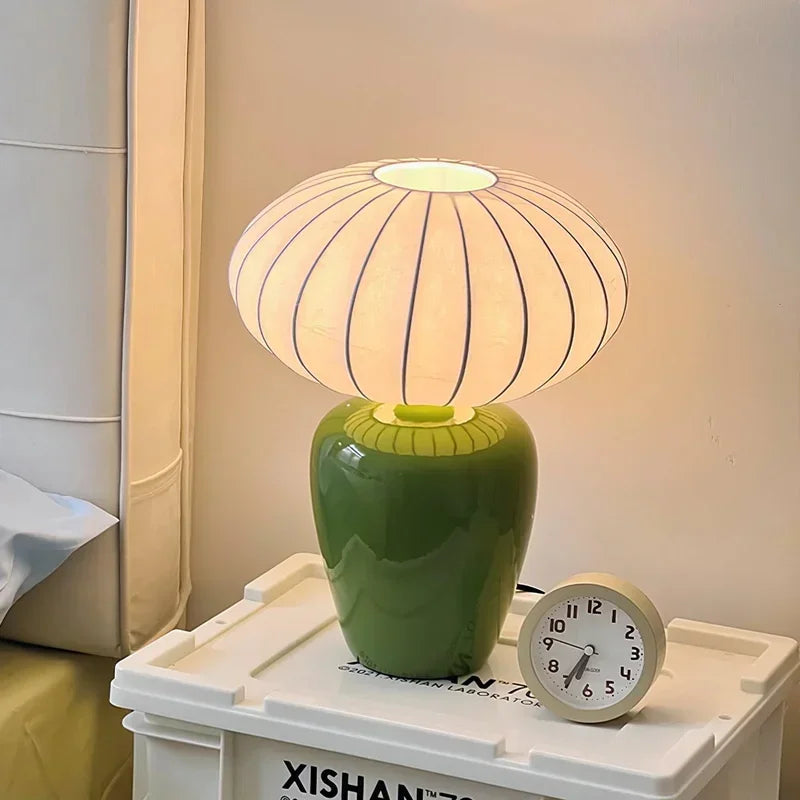 Afralia™ Vintage Ceramics Desk Lamp with Colorful Silk Shade