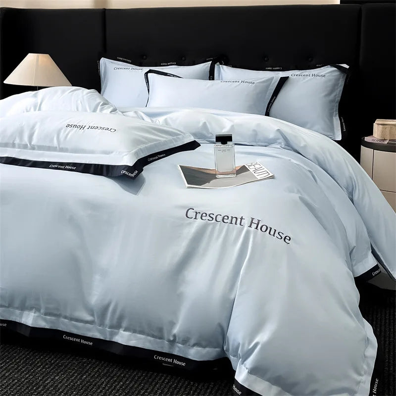 Afralia™ Ice Silk Embroidery Bed Set | Skin-Friendly Duvet Cover Kit | Comforter Sets
