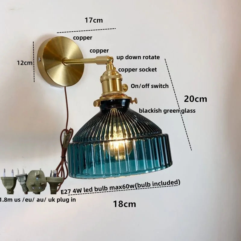 Afralia™ Glass Pull Chain LED Wall Lamp Copper Socket Study Living Room Stair Light