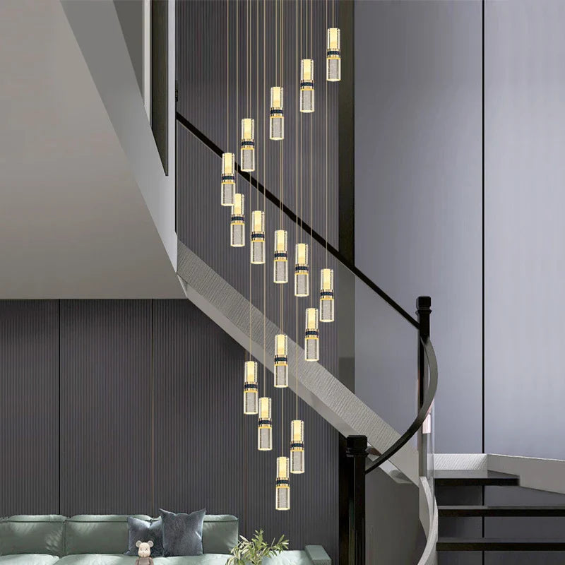 Afralia™ Crystal Columnar Chandelier Stair Lamp Household Bubble Living Room Restaurant Bar Villa Lightning