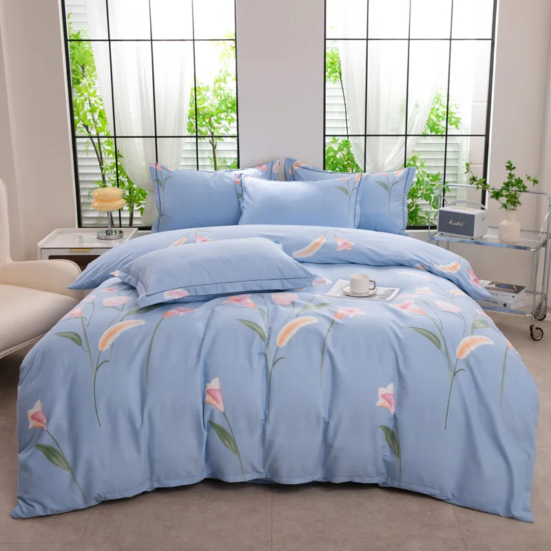 Afralia™ Brushed Cotton Printed Duvet Cover Set - Single/Double Bed Bedclothes