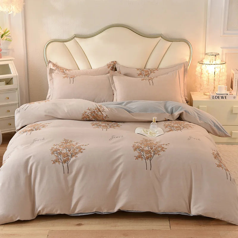 Afralia™ Flower Print Cotton Bedding Set: Warm & Cozy for Autumn/Winter comfort.