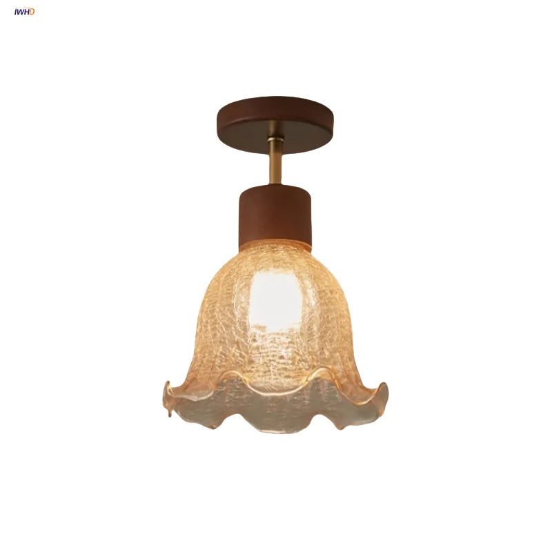 Afralia™ Vintage Amber Glass LED Ceiling Light for Bedroom Living Room Decor