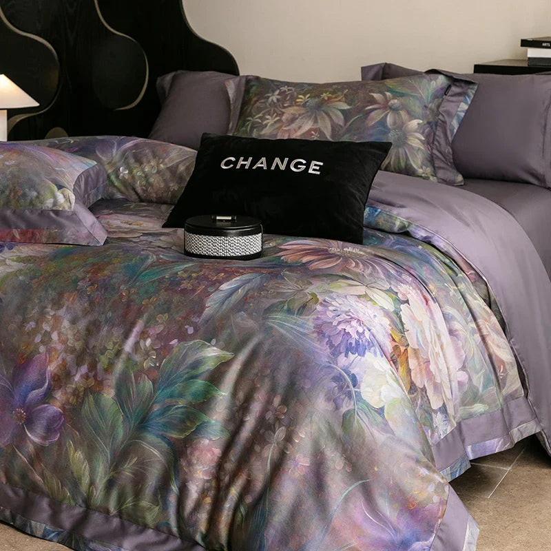 Afralia™ 1000TC Egyptian Cotton Vintage Oil Printing Bedding Set with Sheet & Pillowcase