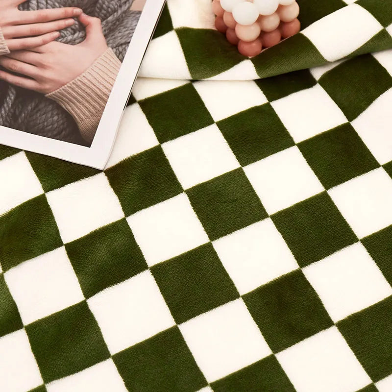 Afralia™ Double Layer Lamb Wool Checkered Blanket - Nordic Style Warm Bedspread
