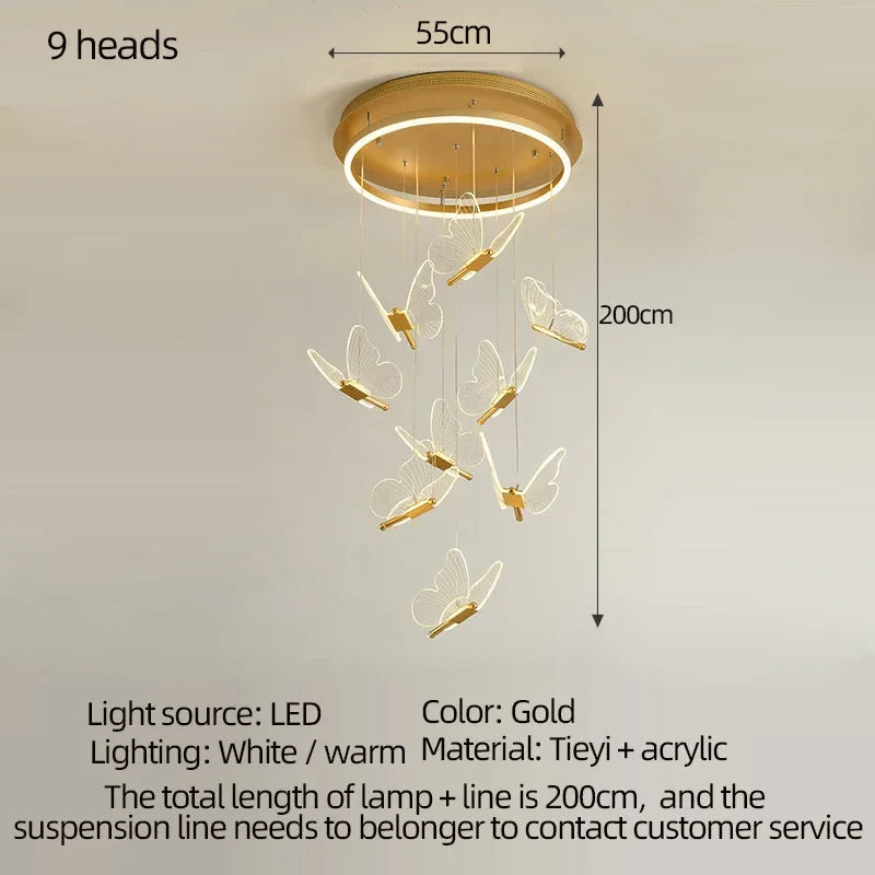 Afralia™ Modern LED Butterfly Chandelier for Bedroom Staircase Illumination