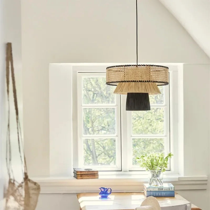 Afralia™ Nordic Rattan Pendant Lights: Retro Woven Chandeliers for Living Room & Restaurant