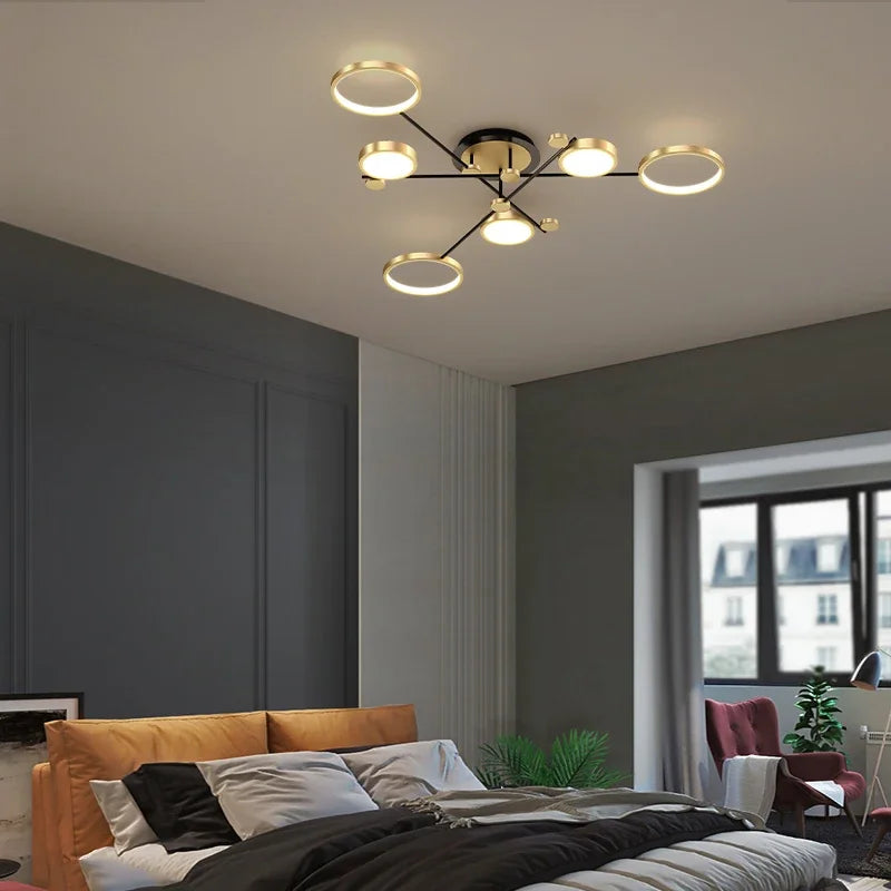 Afralia™ Nordic Golden Aluminum Ceiling Lamp: Multi-head LED Design for Elegant Living.