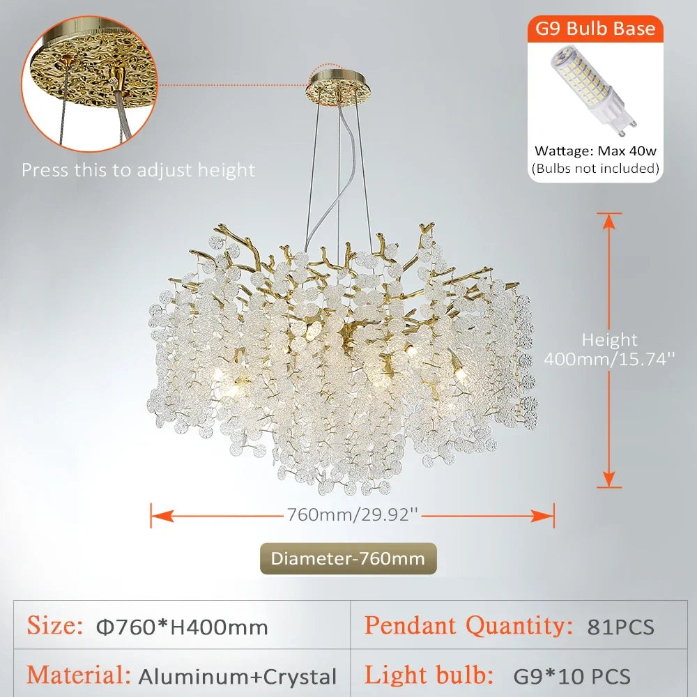 Afralia™ Golden Money Tree Crystal Chandelier for Elegant Home Décor