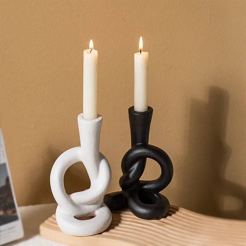 Afralia™ Ceramic Knot Candle Stand Geometric Home Decor Hollow Candlestick