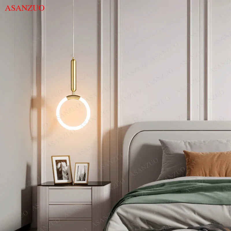 Nordic White Ring Brass Pendant Light for Bedroom and Dining Room by Afralia™