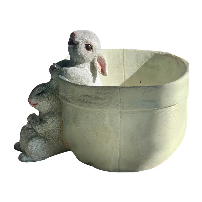 Afralia™ Lovely Rabbit Garden Flowerpot for Balcony Simulation and Garden Decor