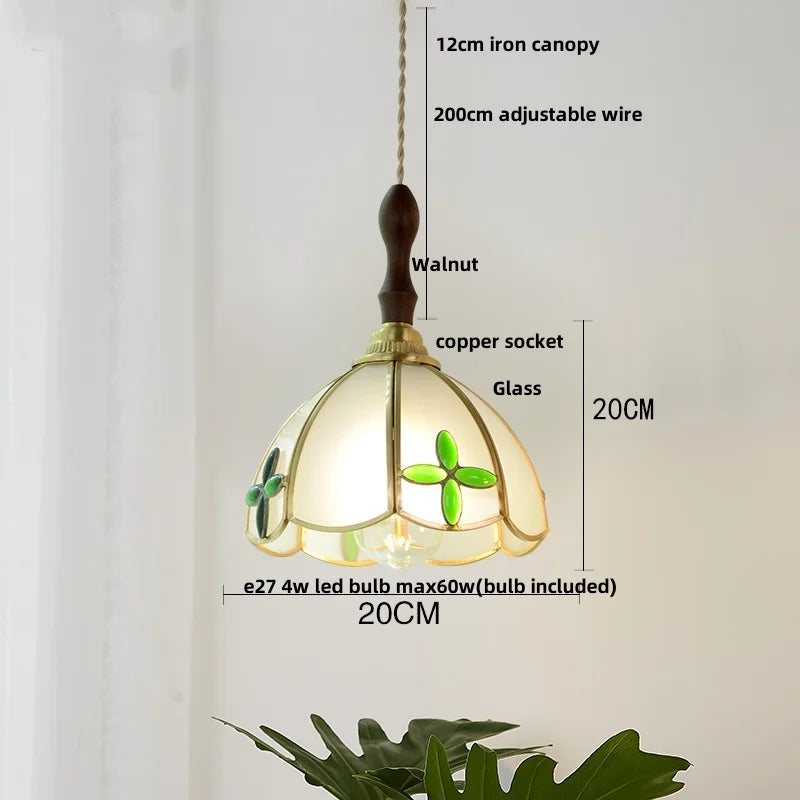 Afralia™ Walnut Tiffany Glass LED Pendant Light : Nordic Modern Kitchen Hanging Lamp