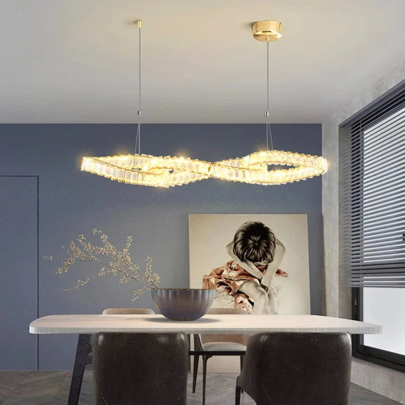 Afralia™ Crystal Chandelier: Modern Hanging Pendant Light Fixture for Dining and Living Room