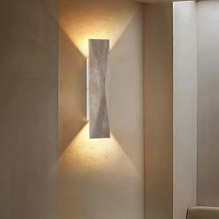 Afralia™ Double LED Wall Lamp Sconce Yellow Cave Stone Iron Canopy Mirror Light