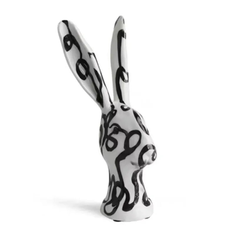 Afralia™ Resin Rabbit Head Sculpture Hand-painted Graffiti Decor Figurine