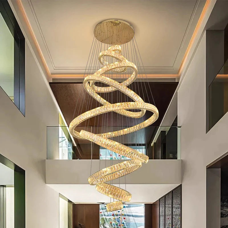 Afralia™ Crystal Chandelier Stair Pendant Lamp Living Room Lighting Modern Interior Decor