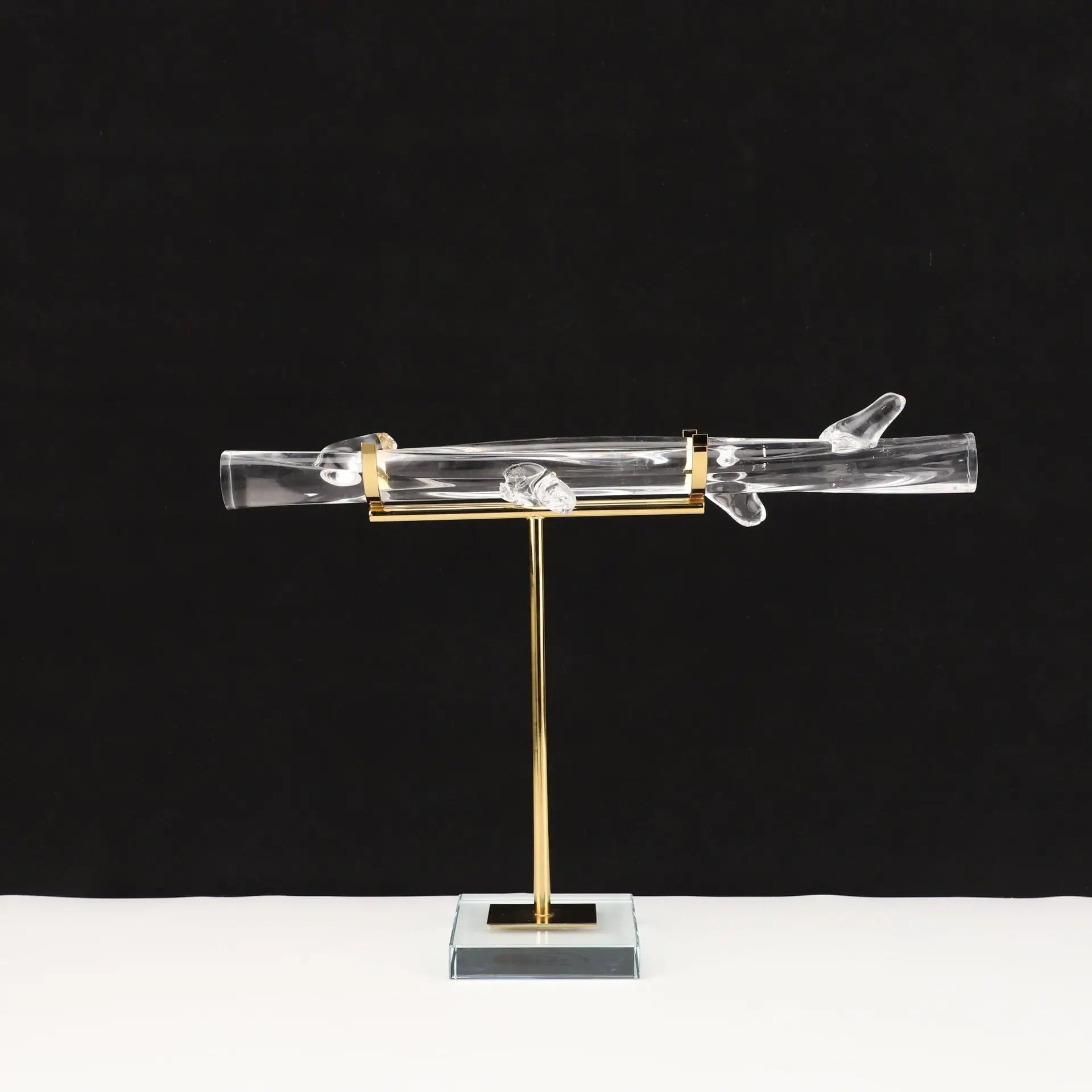 Afralia™ Crystal Pillar Trunk Metal Sculpture Abstract Glass Figurines Artisans Display