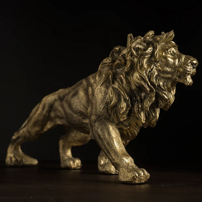 Afralia™ Golden Lion King Figurine: Modern Office & Home Decor Statue