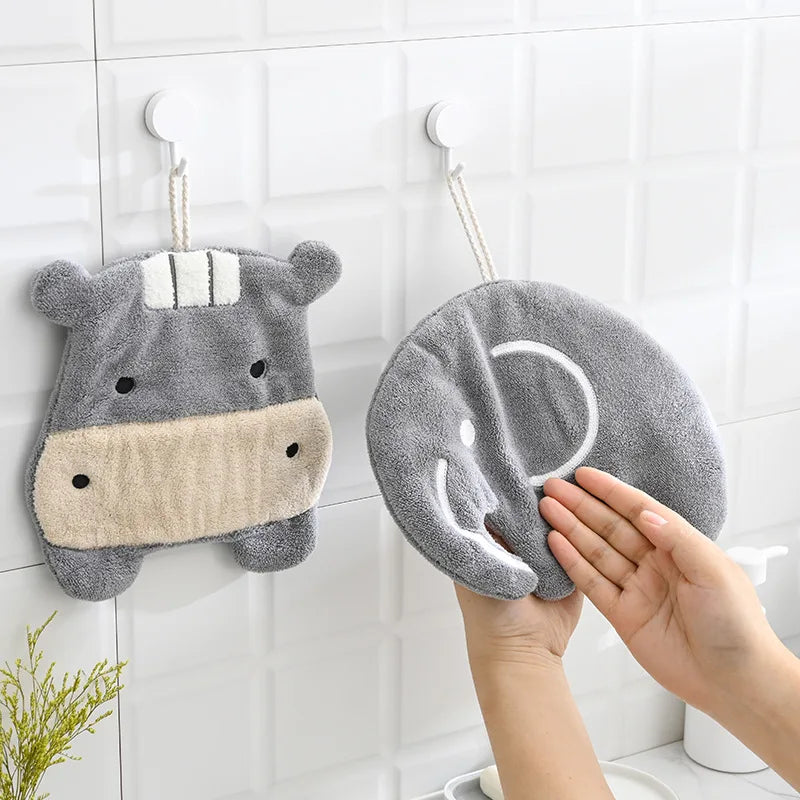 Afralia™ Cartoon Animals Coral Velvet Hand Towel - Microfiber Terry Towel with Quick Drying