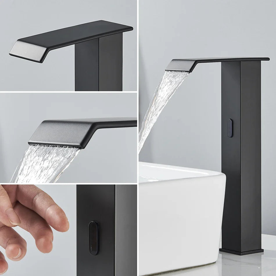 Afralia™ Smart Sensor Waterfall Faucet Hot Cold Mixer Tap - Luxury Touchless Bathroom Basin Crane