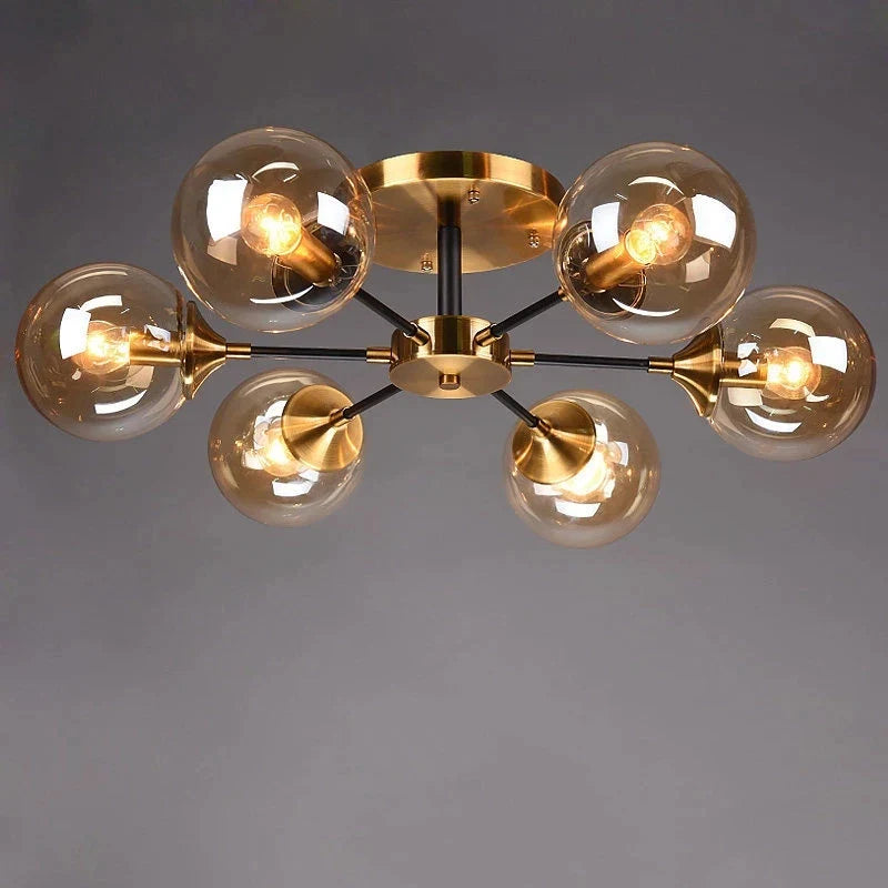 Afralia™ Smoke Grey Glass Ball LED Sputnik Chandelier - Gold Home Art Decor