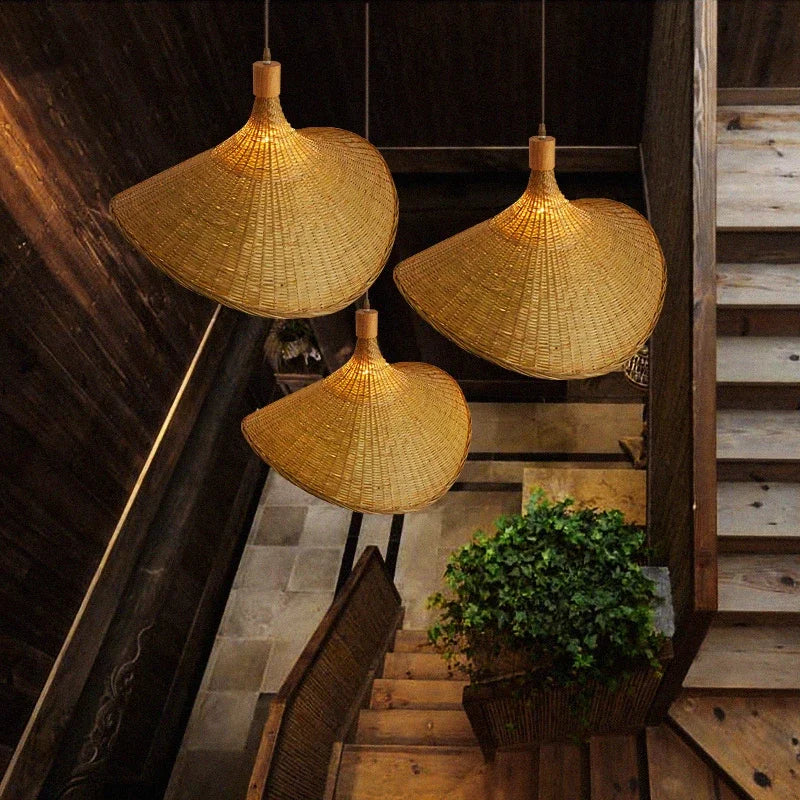 Afralia™ Bamboo Pendant Chandelier: Handcrafted LED Rattan Hanging Light for Indoor Living Room