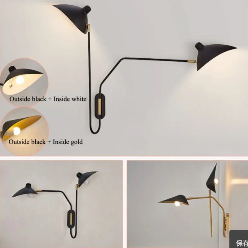 Afralia™ Rotatable Copper Wall Lamp Double Head LED E27 Swing Arm Gold/Black