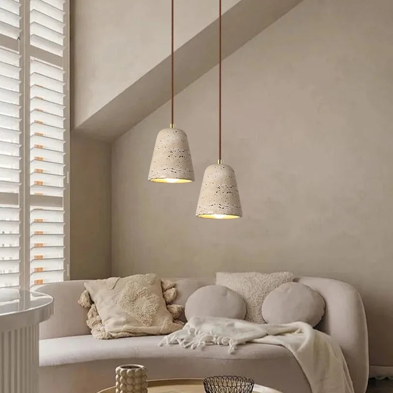 Afralia™ Yellow Travertine LED Pendant Light for Home Decor, Bedroom, Cafe, Dining, Living Room
